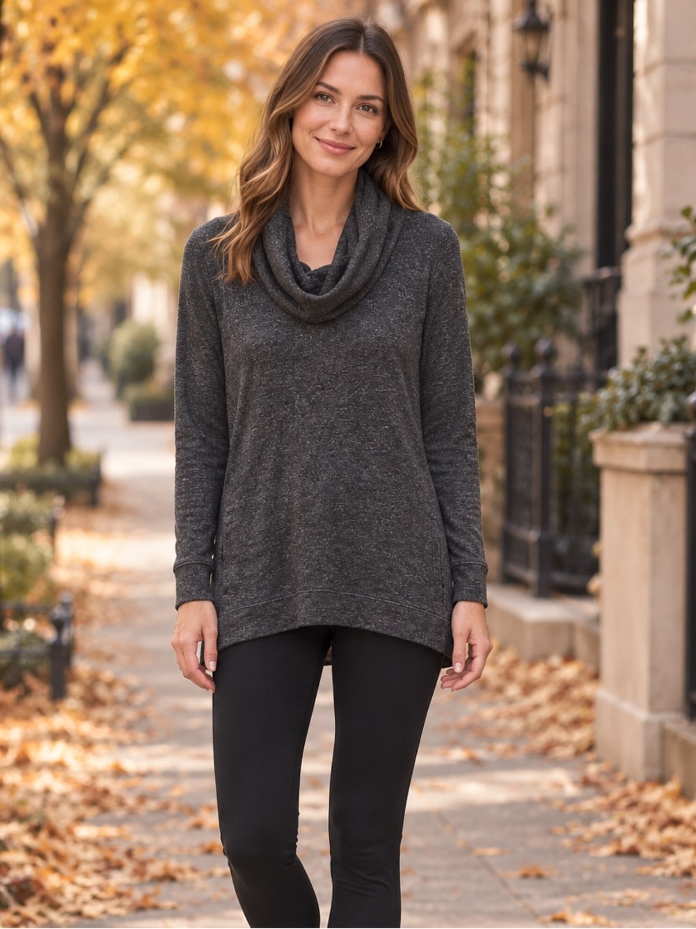 LOFT Lou & Grey Charcoal Cowl Neck Tunic Sweatshirt Women’s Small
